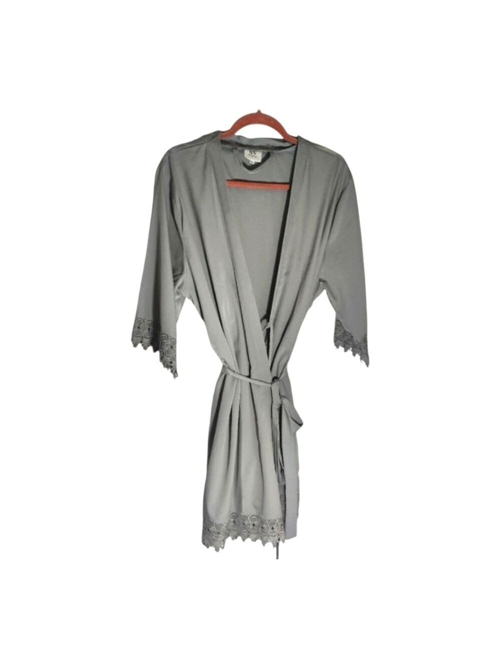 GRAY Silver Satin Mid Length Robe Size Large - Picture 2 of 9
